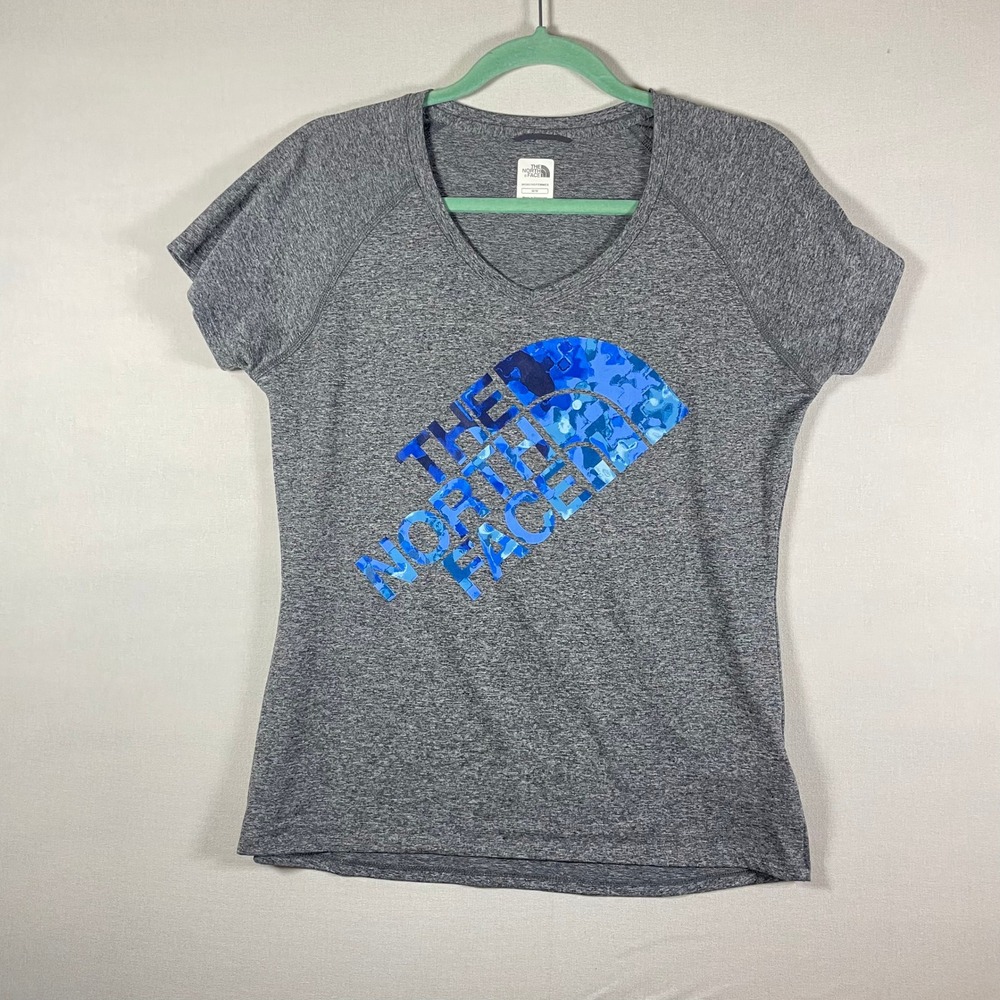 The North Face Women's Medium Gray Heather V-Neck Tech T-Shirt Blue - Size M - Picture 2 of 7